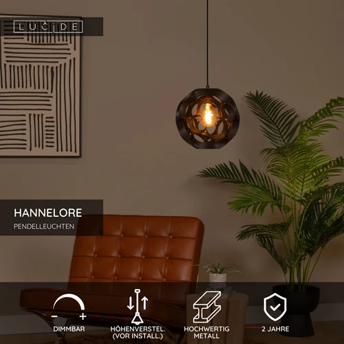Lucide HANNELORE - Pendelleuchten - Ø 30 cm - 1xE27 - Schwarz - USP